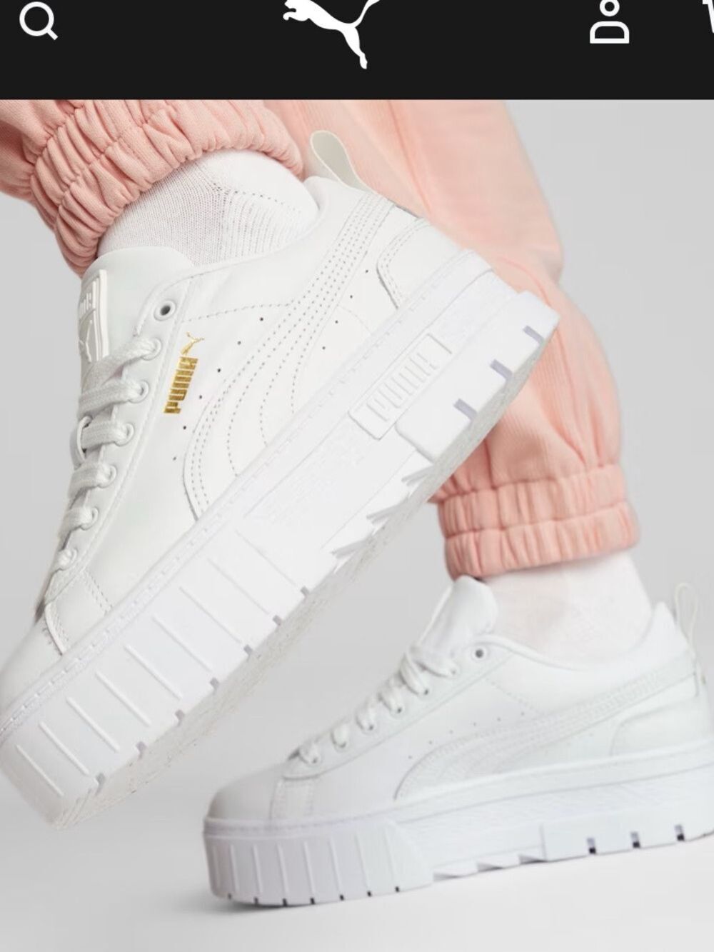Puma Mayze classic leather lifestyle Platform Sneakers runners white size 7.5